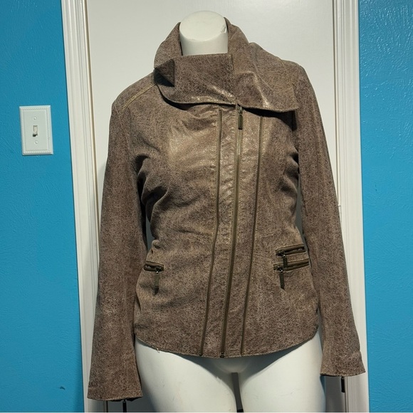 BRADLEY BAYOU women’s distressed crackle brown leather jacket Western Boho Large - Picture 9 of 17